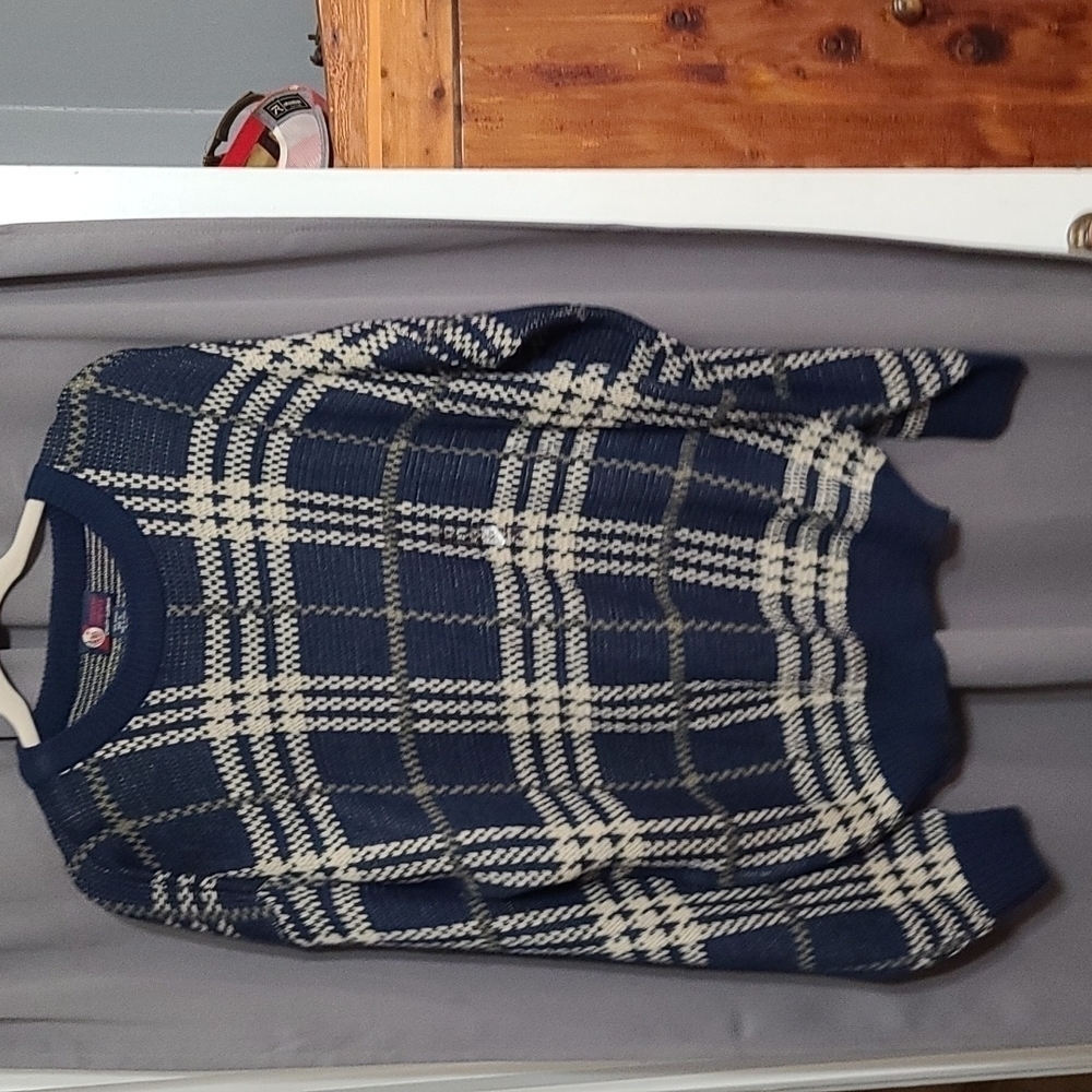 NWT Trading Company Men's Plaid Sweater Navy Tan Vintage? Size XL